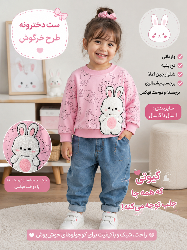 ست وارداتی دخترانه بلوز نخ پنبه و شلوار جین اعلا
